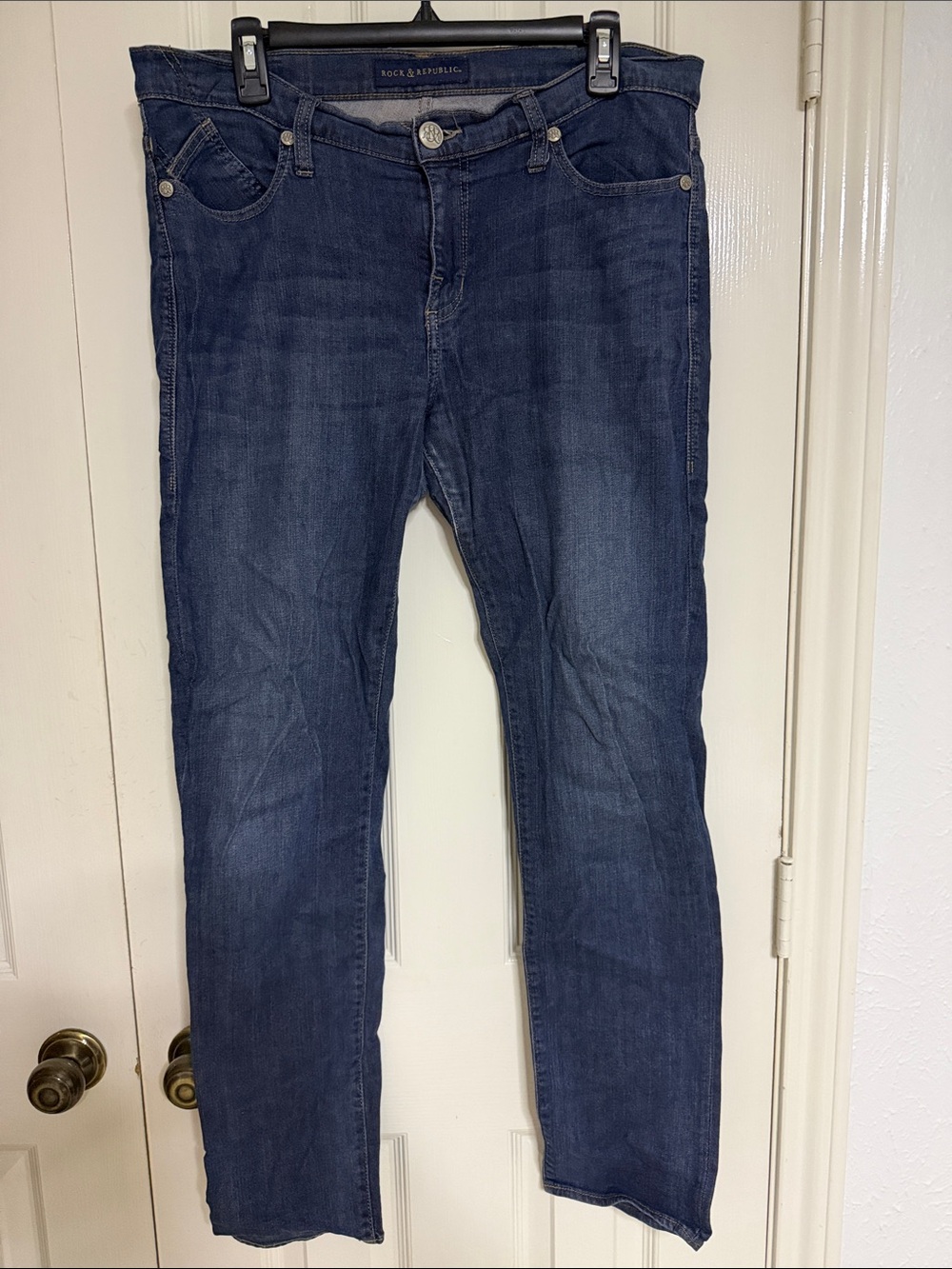 Rock & Republic Size 14 Dark Blue Denim Jeans with Studded Pocket Accent